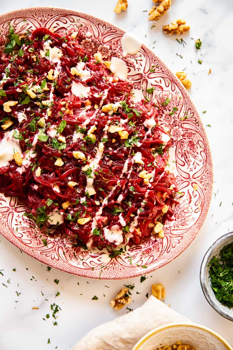 Walnut Beet Salad with Garlic Mayonnaise Dressing